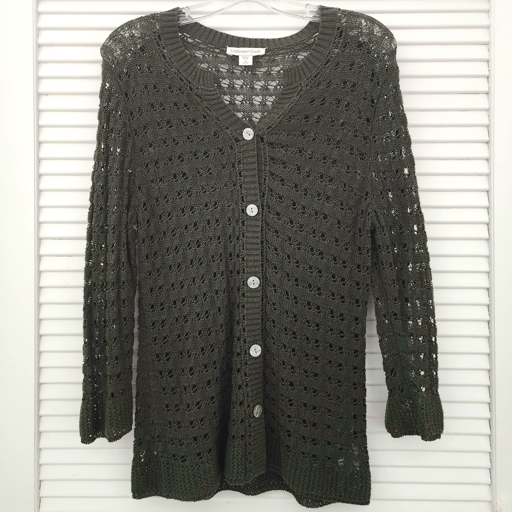 Coldwater Creek Med Crochet Button Cardigan Sweater Pointelle Grannycore Boho